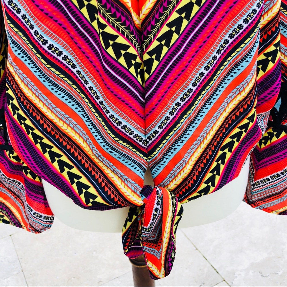 XOXO Funky Bright Color Top with Waist Tie - Picture 3 of 8